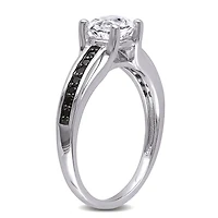 Asteria 1.38 Carat T.G.W. Created White Sapphire and 0.14 Carat T.W. Black Diamond Sterling Silver Ring