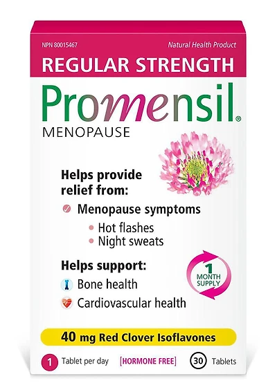 PromensilMD Comprimé soulagement des symptomes de la ménopause, 40 mg, paq. de 30 30 comprimés. Pour bouffées de chaleur, santé des os et du coeur.