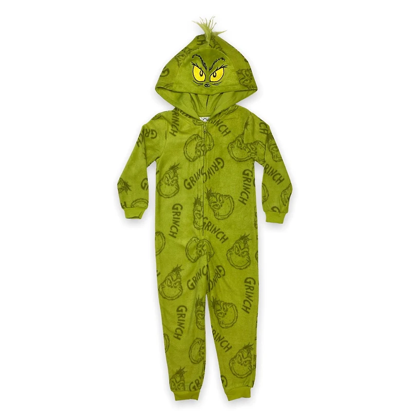 Dr Seuss Toddler onesie. This toddler micropolar fleece onesie has long sleeves and a decorative fur hoodie with zipper closer in the front and