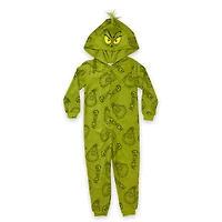 Dr Seuss Toddler onesie. This toddler micropolar fleece onesie has long sleeves and a decorative fur hoodie with zipper closer in the front and