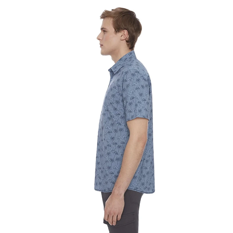 Chemise boutonnée à manches courtes extensible 4 sens pour homme Dark Black