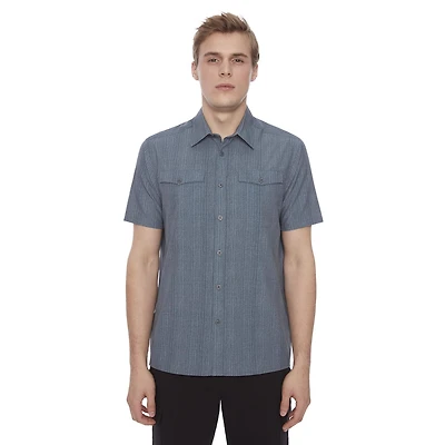 Chemise boutonnée à manches courtes extensible 4 sens pour homme Dark Black