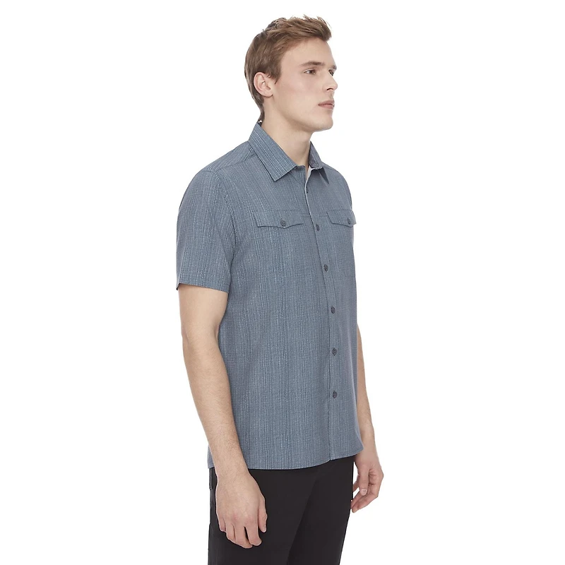 Dark Black Men's 4 Way Stretch s/s button down shirt