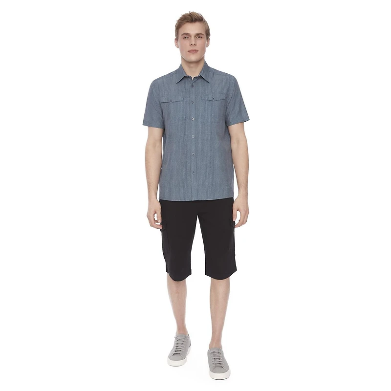 Dark Black Men's 4 Way Stretch s/s button down shirt