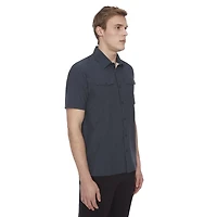 Chemise boutonnée à manches courtes extensible 4 sens pour homme Dark Black