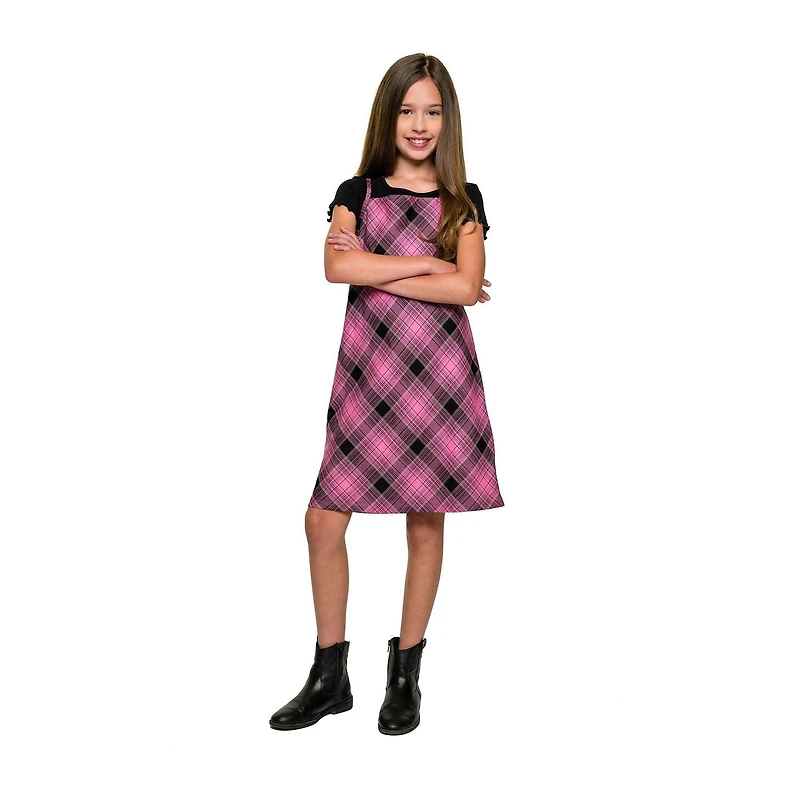 Justice Girls 2 Piece  Plaid Beauty Short Sleeve Dress