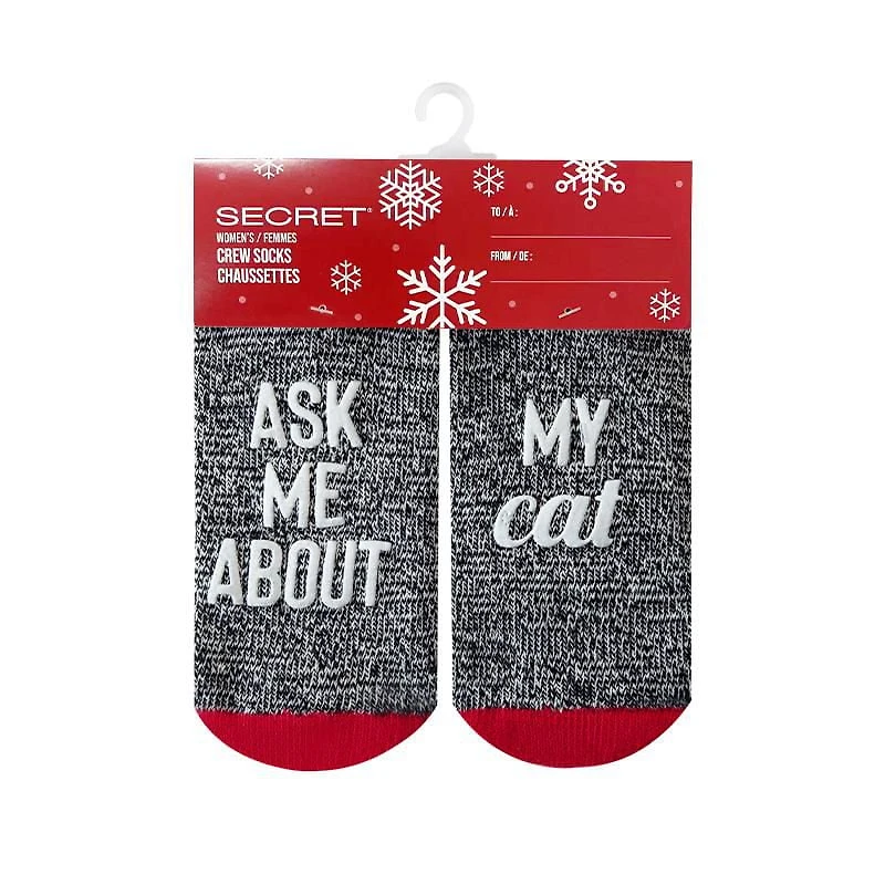 SECRET Ladies Stripe-Crew Socks with Words 1 Pair