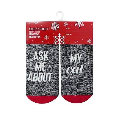 SECRET Ladies Stripe-Crew Socks with Words 1 Pair