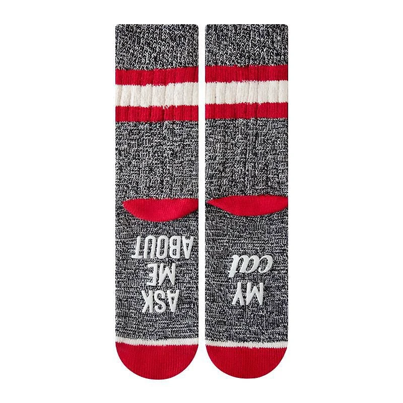 SECRET Ladies Stripe-Crew Socks with Words 1 Pair
