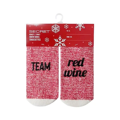 SECRET Ladies Stripe-Crew Socks with Words 1 Pair