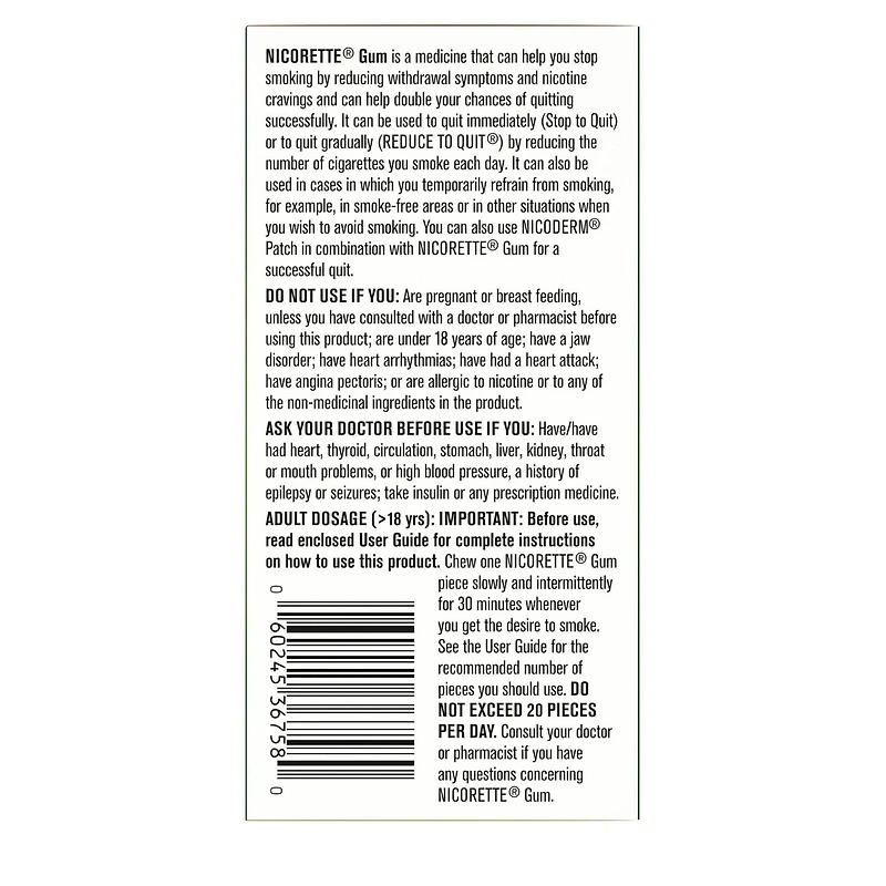 Nicorette Gum, Nicotine 4 mg, Fruit Flavour, Quit Smoking Aid and Smoking Cessation Aid, 105 pieces