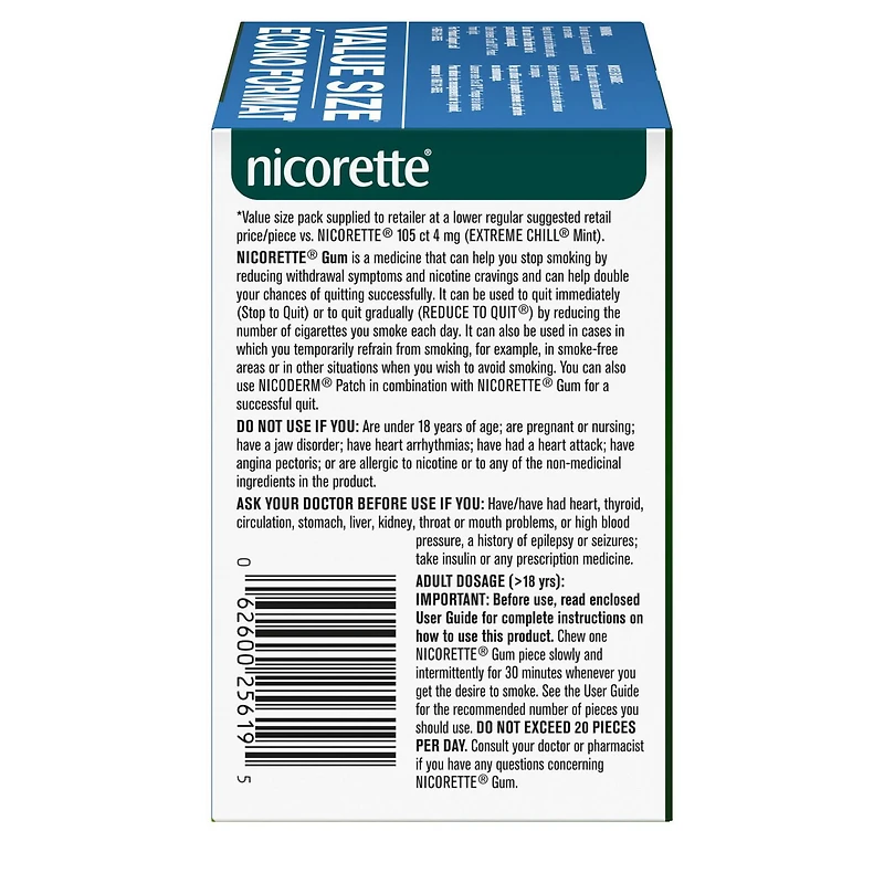 Nicorette Nicotine Gum, Quit Smoking and Smoking Cessation Aid, Extreme Chill Mint, 4 mg, 210 pieces