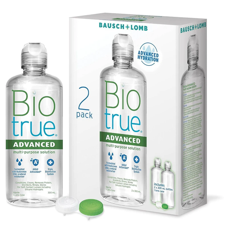 Biotrue Advanced Multi-Purpose Solution Twin Pack, Biotrue® Advanced Multi-Purpose Solution helps make wearing contact lenses easier on your eyes and has all the benefits of original Biotrue Multi-Purpose Solution plus advanced hydration and disinfection.