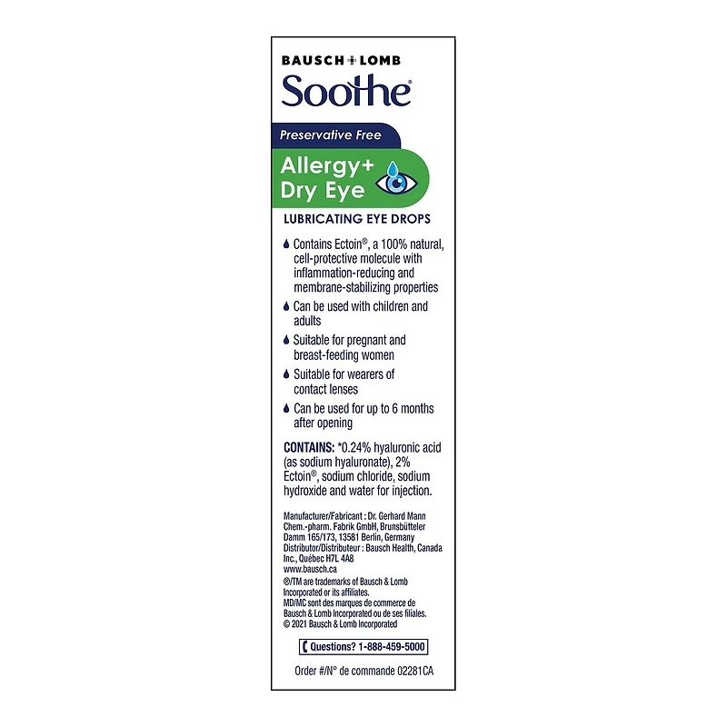 Soothe Sans agents de conservation Allegies + Yeux Secs