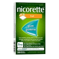 Nicorette Gomme à 2 mg de nicotine, saveur de Fruit  , aide antitabagique, aide pour cesser de fumer