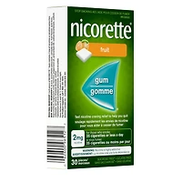Nicorette Gomme à 2 mg de nicotine, saveur de Fruit  , aide antitabagique, aide pour cesser de fumer