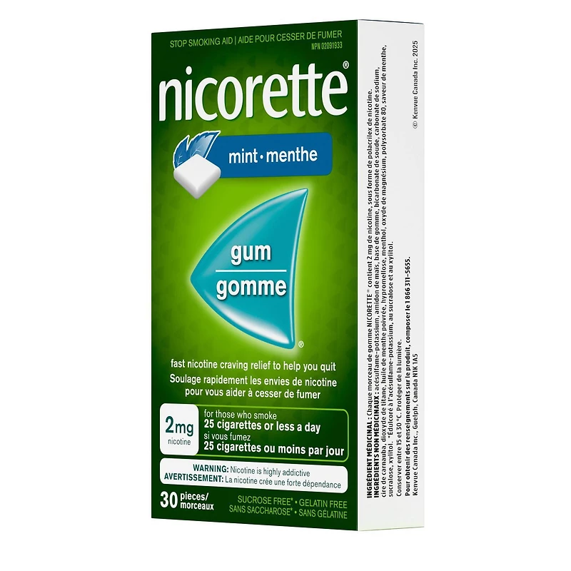 Nicorette Gum, Nicotine 2 mg, Mint Flavour, Quit Smoking Aid and Smoking Cessation Aid, 30 pieces