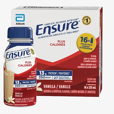 Ensure Plus Calories, Nutritional Supplement Shake Value, Vanilla, 16 x 235-ml Bottles