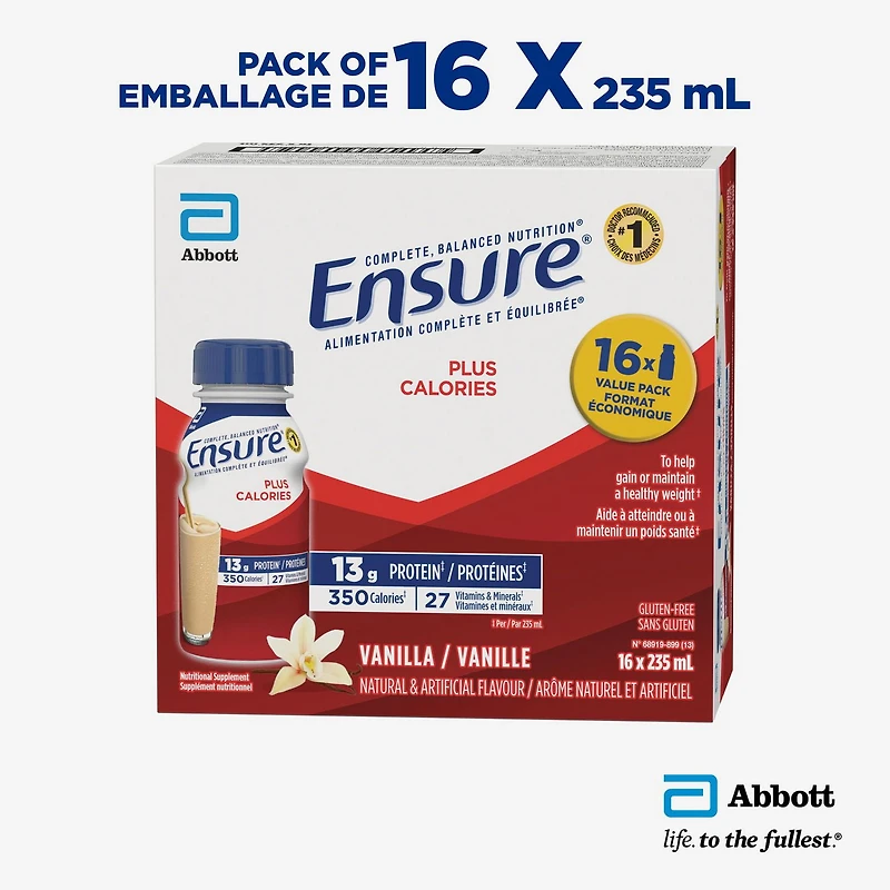 Ensure Plus Calories, Nutritional Supplement Shake Value, Vanilla, 16 x 235-ml Bottles