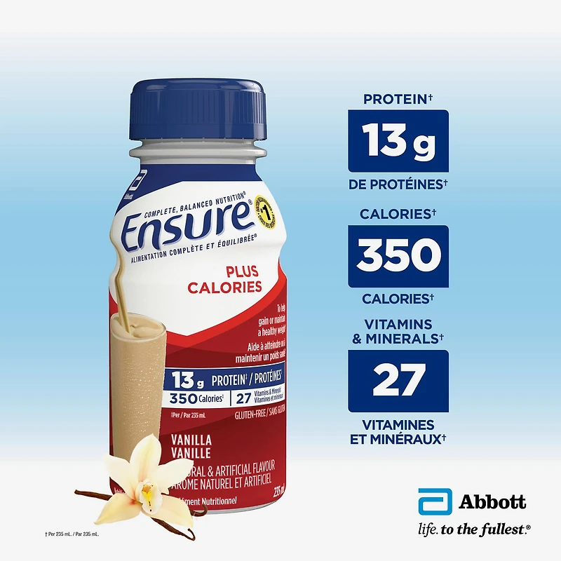 Ensure Plus Calories, Nutritional Supplement Shake Value, Vanilla, 16 x 235-ml Bottles