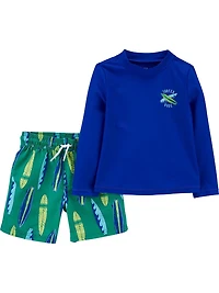 Child of Mine made by Carter's Toddler Boys Swimwear Rashguard Set- Pine