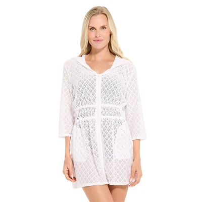 Krista Women’s Hooded Swim Cover-Up Dress with 3/4 Sleeves & Elastic Waist