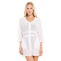 Krista Women’s Hooded Swim Cover-Up Dress with 3/4 Sleeves & Elastic Waist
