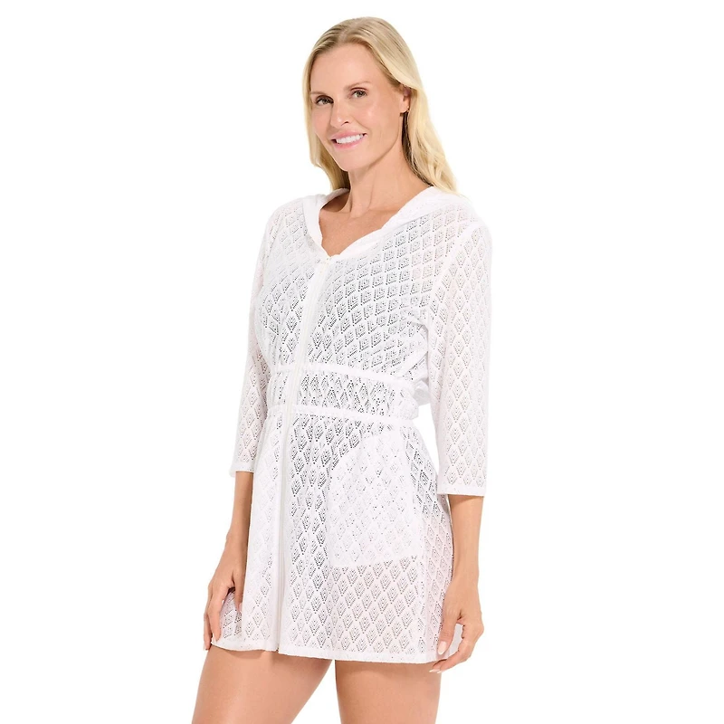 Krista Women’s Hooded Swim Cover-Up Dress with 3/4 Sleeves & Elastic Waist