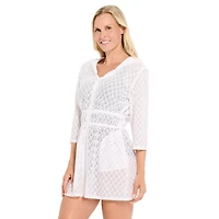 Krista Women’s Hooded Swim Cover-Up Dress with 3/4 Sleeves & Elastic Waist