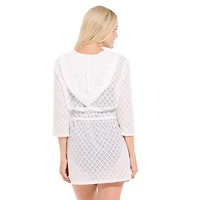 Krista Women’s Hooded Swim Cover-Up Dress with 3/4 Sleeves & Elastic Waist