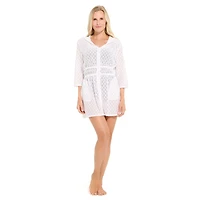 Krista Women’s Hooded Swim Cover-Up Dress with 3/4 Sleeves & Elastic Waist