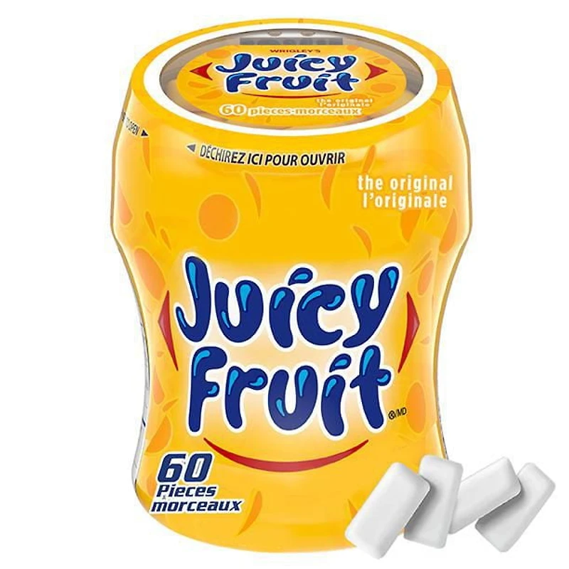 JUICY FRUIT, Fruits, gomme à mâcher, 60 morceaux, 1 bouteille 1 bouteille, 60 morceaux