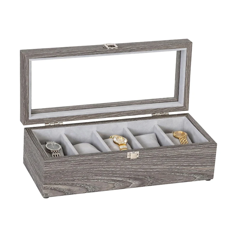 Mele and Co Nolan Grey Woodgrain Watch Storage with Glass Lid