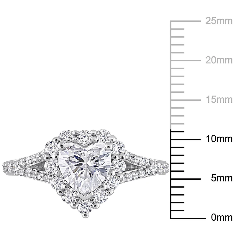 Bague de Fiançailles en forme Coeur à Auréole Miabella avec 1-1/2 Carat PBT de Moissanite en Argent Sterling