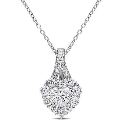 Collier à Auréole en forme Coeur Miabella avec 2 Carat PBT de Moissanite en Argent Sterling