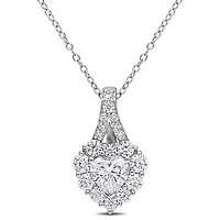 Collier à Auréole en forme Coeur Miabella avec 2 Carat PBT de Moissanite en Argent Sterling