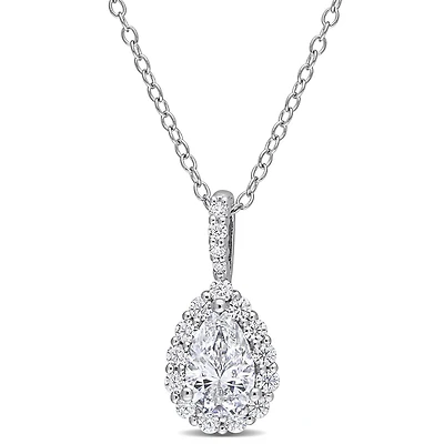 Collier en forme de Poire à Auréole Miabella avec 1-1/3 Carat PBT de Moissanite en Argent Sterling