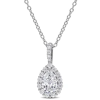 Collier en forme de Poire à Auréole Miabella avec 1-1/3 Carat PBT de Moissanite en Argent Sterling