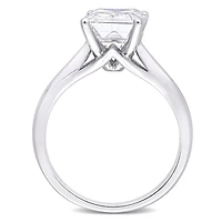 Bague de Fiançailles Solitaire Miabella avec 3-1/2 Carat PBT de Moissanite de coupe Emeraude en Or Blanc 10K