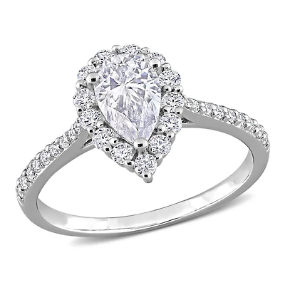 Bague de Fiançailles en forme Goutte à Auréole Miabella avec 1-3/8 Carat PBT de Moissanite en Argent Sterling