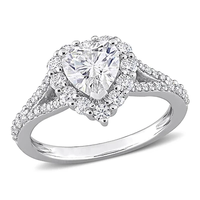 Miabella 1-1/2 Carat T.G.W. Created Moissanite Sterling Silver Heart Halo Engagement Ring