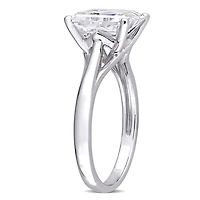 Bague de Fiançailles Solitaire Miabella avec 3-1/2 Carat PBT de Moissanite de coupe Emeraude en Or Blanc 10K