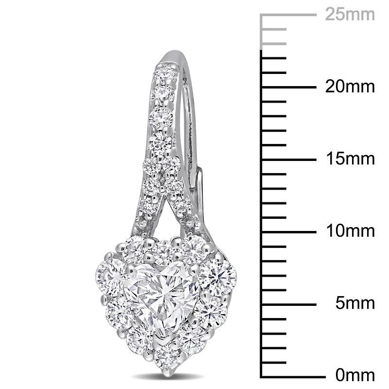 Boucles d'oreilles en forme coeur à Auréoles Miabella avec 2 Carat PBT de Moissanite en Argent Sterling