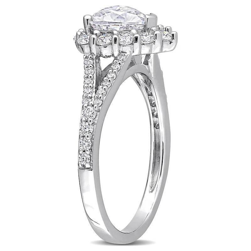 Bague de Fiançailles en forme Coeur à Auréole Miabella avec 1-1/2 Carat PBT de Moissanite en Argent Sterling