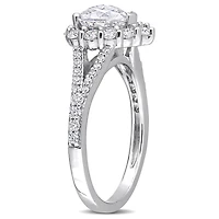 Bague de Fiançailles en forme Coeur à Auréole Miabella avec 1-1/2 Carat PBT de Moissanite en Argent Sterling