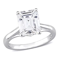 Bague de Fiançailles Solitaire Miabella avec 3-1/2 Carat PBT de Moissanite de coupe Emeraude en Or Blanc 10K