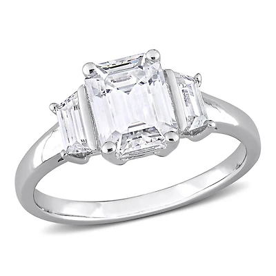 Miabella 2-1/3 Carat T.G.W. Emerald-Cut Created Moissanite Sterling Silver Three-Stone Engagement Ring