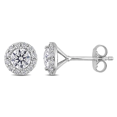 Clous d’oreilles à Auréoles Miabella avec 1-1/3 Carat PBT de Moissanite en Argent Sterling