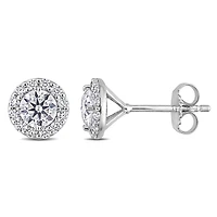 Clous d’oreilles à Auréoles Miabella avec 1-1/3 Carat PBT de Moissanite en Argent Sterling