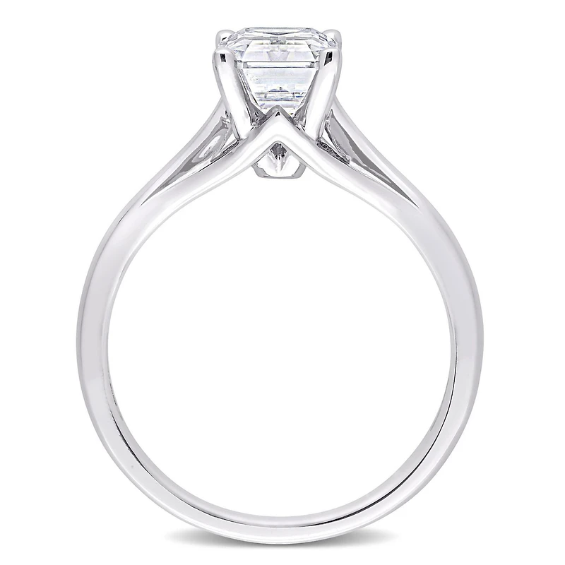 Bague de Fiançailles Solitaire Miabella avec 1-3/4 Carat PBT de Moissanite de coupe Emeraude en Or Blanc 14K
